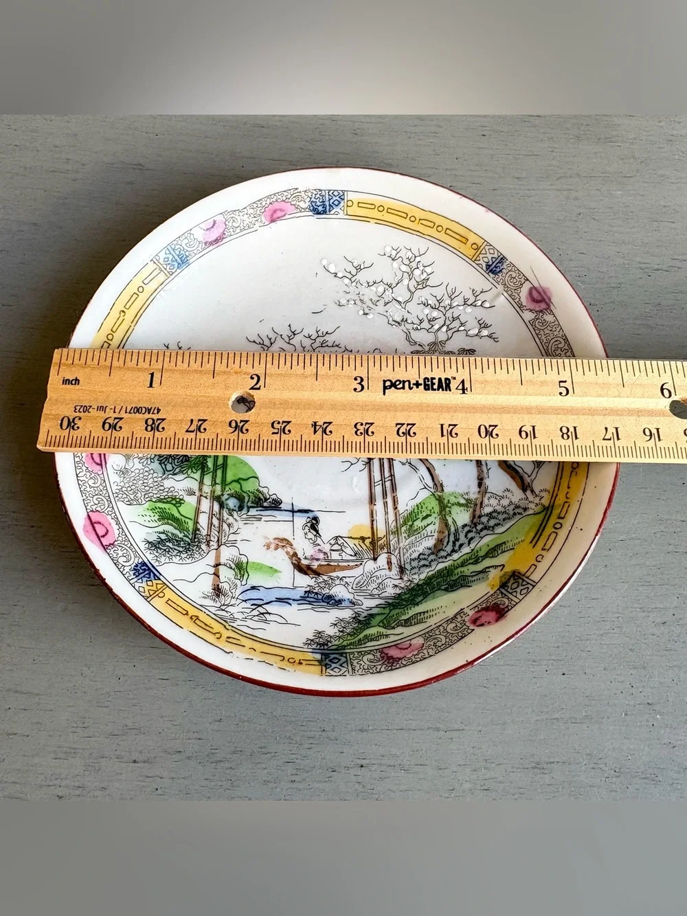 VTG 6 Hand-Painted Japanese Porcelain Saucers Plates Landscape Cherry Blossom